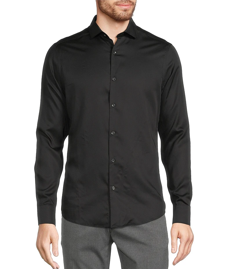 Murano Wardrobe Essentials Slim Fit Solid Sateen Long Sleeve Woven Shirt
