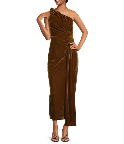 Muse by Marchesa Ayla One Shoulder Velvet Midi Slip Dress