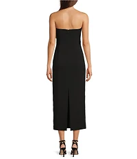 Muse by Marchesa Camelia Crepe Strapless Neck Sleeveless Rosette Bodycon Midi Dress
