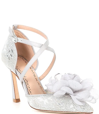 Muse by Marchesa Camellia Flower Ornamented Lace Dress Pumps