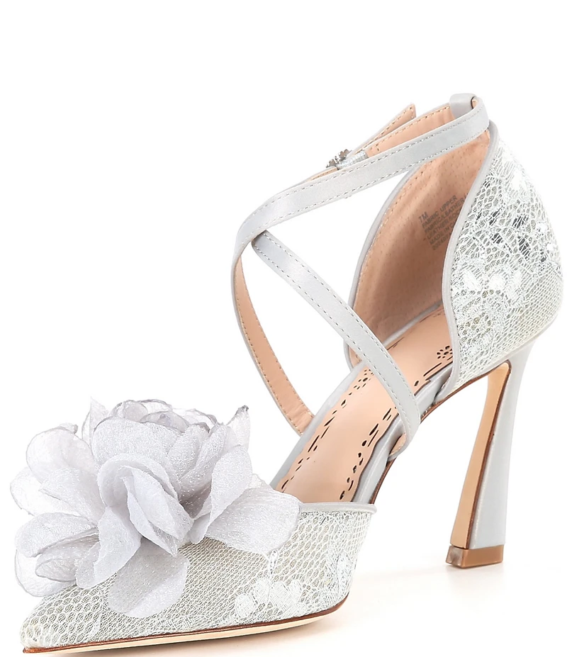 Muse by Marchesa Camellia Flower Ornamented Lace Dress Pumps