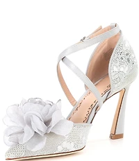 Muse by Marchesa Camellia Flower Ornamented Lace Dress Pumps