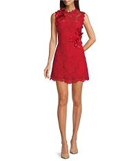 Muse by Marchesa Cardinal High Neck Corded Lace Mini Dress