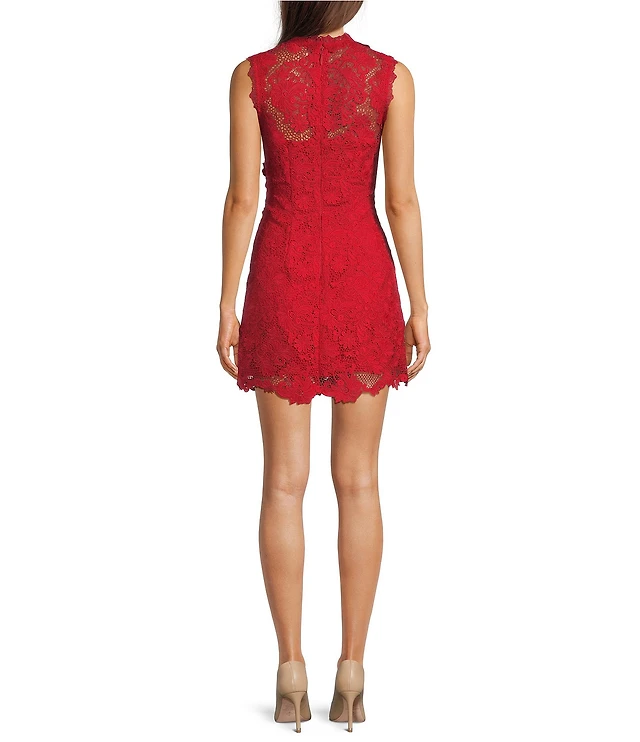 Marchesa Muse by Marchesa Cardinal High Neck Corded Lace Mini Dress |  Liberty Center