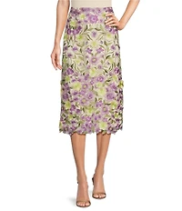 Muse by Marchesa Cynthia Floral Novelty Embroidered Pencil Midi Skirt