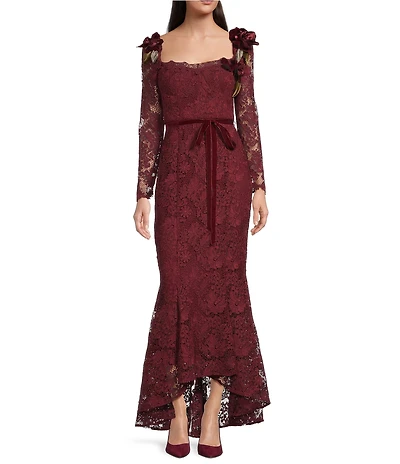 Muse by Marchesa Cypress Corded Lace Floral Applique Sweetheart Neckline Long Sleeve Mermaid Dress