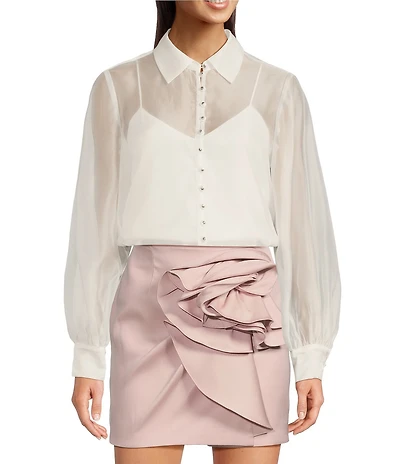 Muse by Marchesa Daisy Organza Point Collar Neck Long Sleeve Button Up Blouse