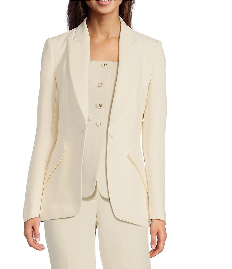 Muse by Marchesa Daphne Stretch Crepe Notch Lapel Collar Neck Long Sleeve One Button Blazer