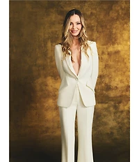 Muse by Marchesa Daphne Stretch Crepe Notch Lapel Collar Neck Long Sleeve One Button Blazer
