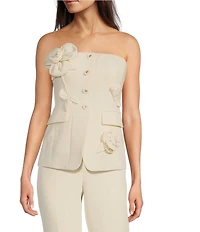 Muse by Marchesa Flora Stretch Crepe Applique Strapless Button-Up Vest