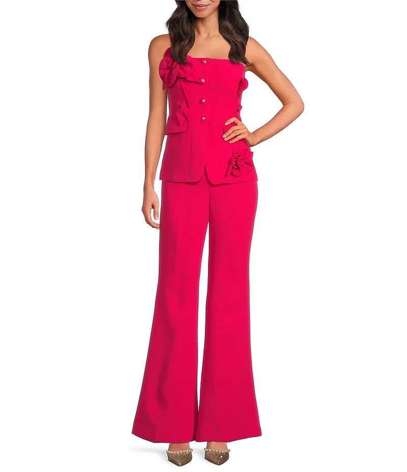Muse by Marchesa Flora Stretch Crepe Applique Strapless Button-Up Vest