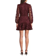 Muse by Marchesa Forrest Embroidered Organza Long Sleeve Belted Dress