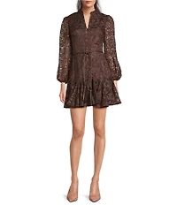 Muse by Marchesa Forrest Embroidered Organza Long Sleeve Belted Dress
