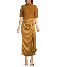 Muse by Marchesa Idra Beaded Short Sleeve Turtleneck Knit Sweater