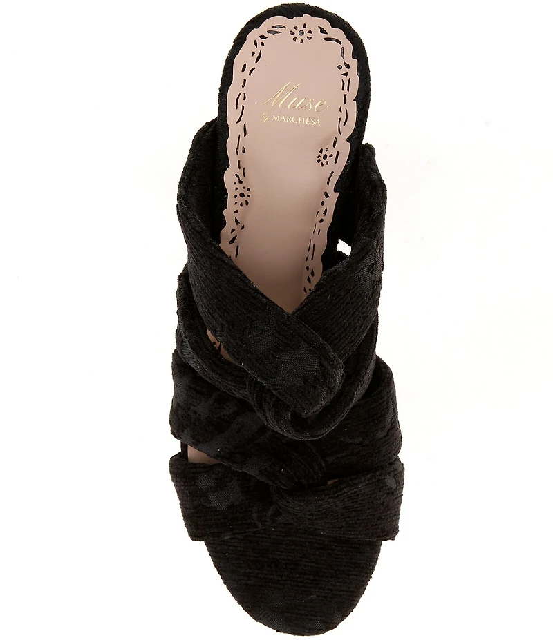 Muse by Marchesa Iris Printed Velvet Knotted Dress Slide Sandals