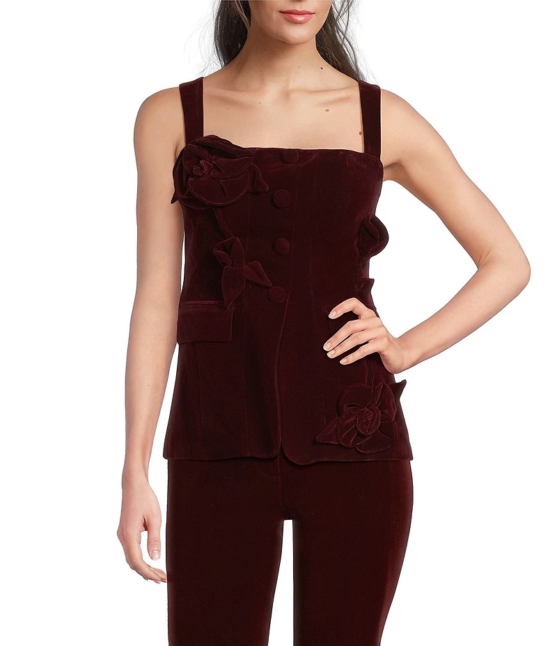 Muse by Marchesa Laurel Velvet Applique Sleeveless Button Up Coordinating Vest