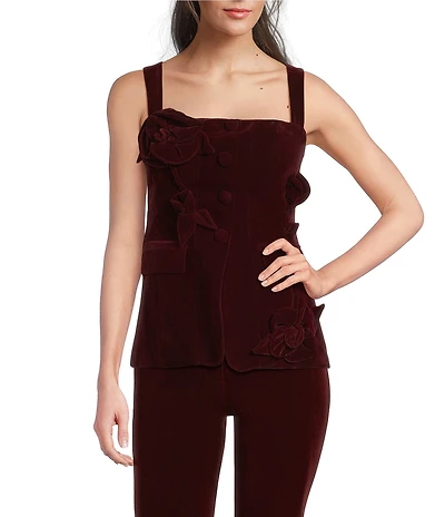 Muse by Marchesa Laurel Velvet Applique Sleeveless Button Up Coordinating Vest