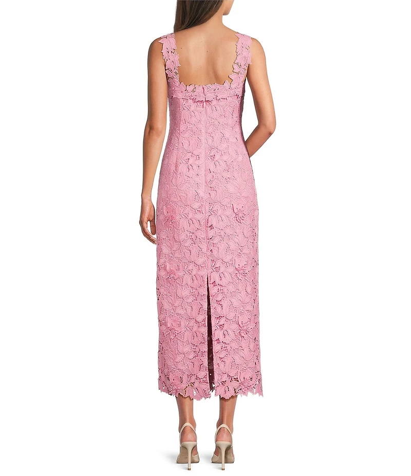Muse by Marchesa Oleander 3D Floral Lace Square Neck Sleeveless Midi Dress