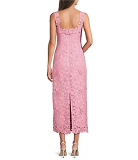 Muse by Marchesa Oleander 3D Floral Lace Square Neck Sleeveless Midi Dress