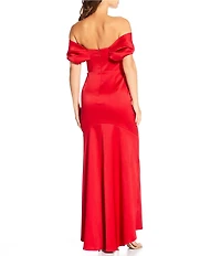 Muse by Marchesa Pansy Off-The-Shoulder Sweetheart Neckline Cap Sleeve Stretch Mikado Maxi Dress