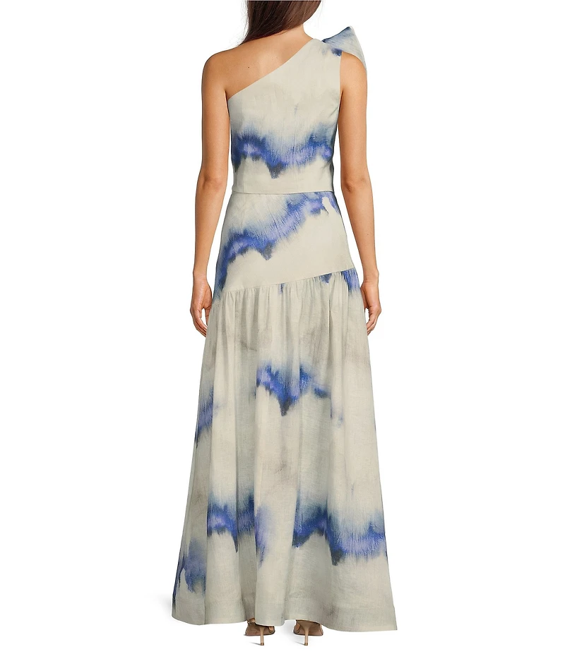 Muse by Marchesa Ren Dye Print Two Piece Linen One Shoulder Top & Skirt Set