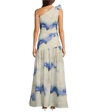 Muse by Marchesa Ren Dye Print Two Piece Linen One Shoulder Top & Skirt Set