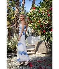 Muse by Marchesa Ren Dye Print Two Piece Linen One Shoulder Top & Skirt Set