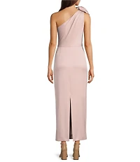 Muse by Marchesa Rhoda Luxe Satin One Shoulder Neck Sleeveless Rosette Pencil Midi Dress