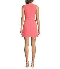 Muse by Marchesa Rowan Stretch Crepe Floral Applique V-Neck Sleeveless Mini Dress