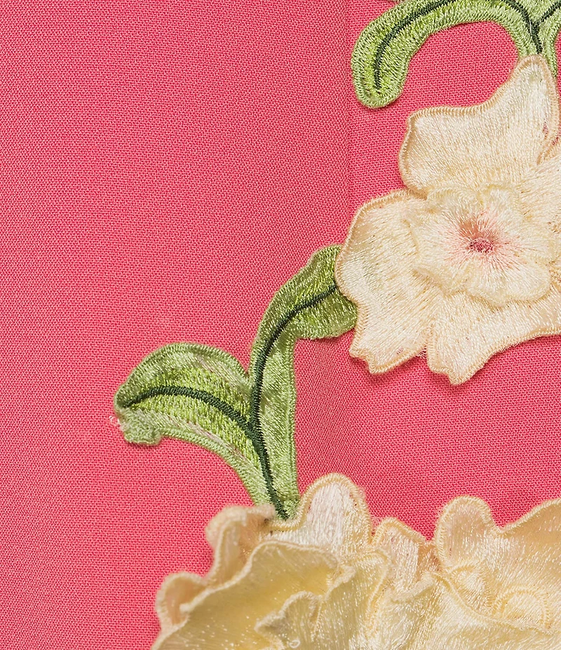 Muse by Marchesa Rowan Stretch Crepe Floral Applique V-Neck Sleeveless Mini Dress