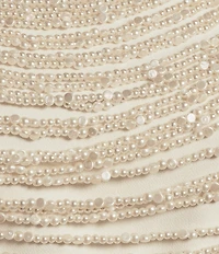 Muse by Marchesa Snowdrop Woven Pearl Rhinestone Mock Neck Sleeveless Fitted Blouse
