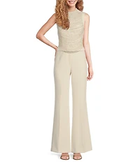Muse by Marchesa Snowdrop Woven Pearl Rhinestone Mock Neck Sleeveless Fitted Blouse