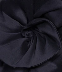 Muse by Marchesa Stretch Mikado 3D Rosette Running Side Ruffle Straight Neck Spaghetti Strap Fit and Flare Gown