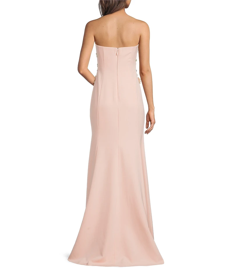 Muse by Marchesa Tiffany Stretch Crepe Floral Applique Strapless Gown