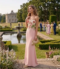 Muse by Marchesa Tiffany Stretch Crepe Floral Applique Strapless Gown
