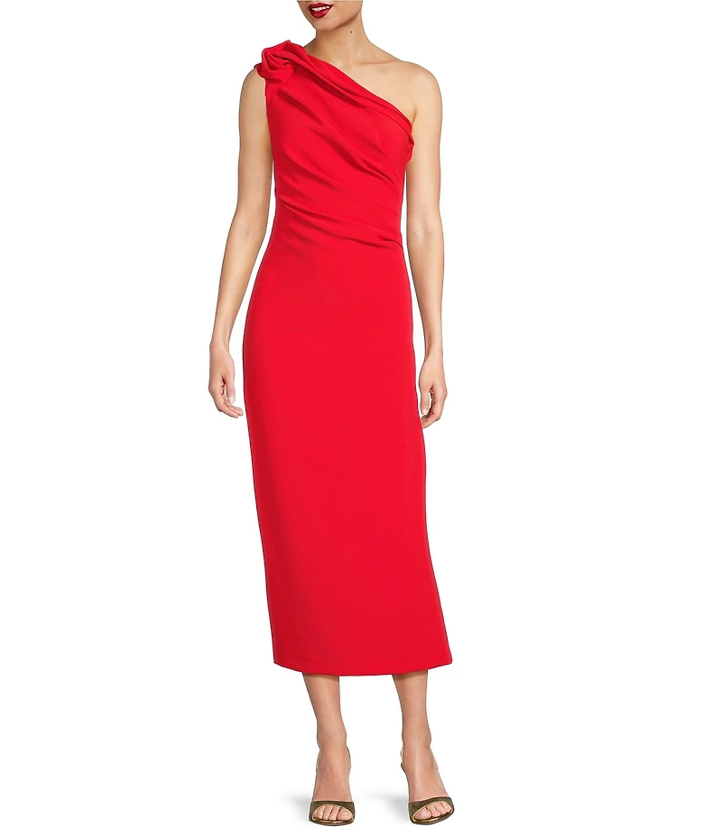 Muse by Marchesa Tulip Crepe One Shoulder Midi Dress