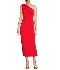 Muse by Marchesa Tulip Crepe One Shoulder Midi Dress