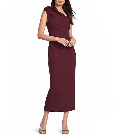 Muse by Marchesa Tulip One Shoulder Stretch Crepe Column Midi Dress