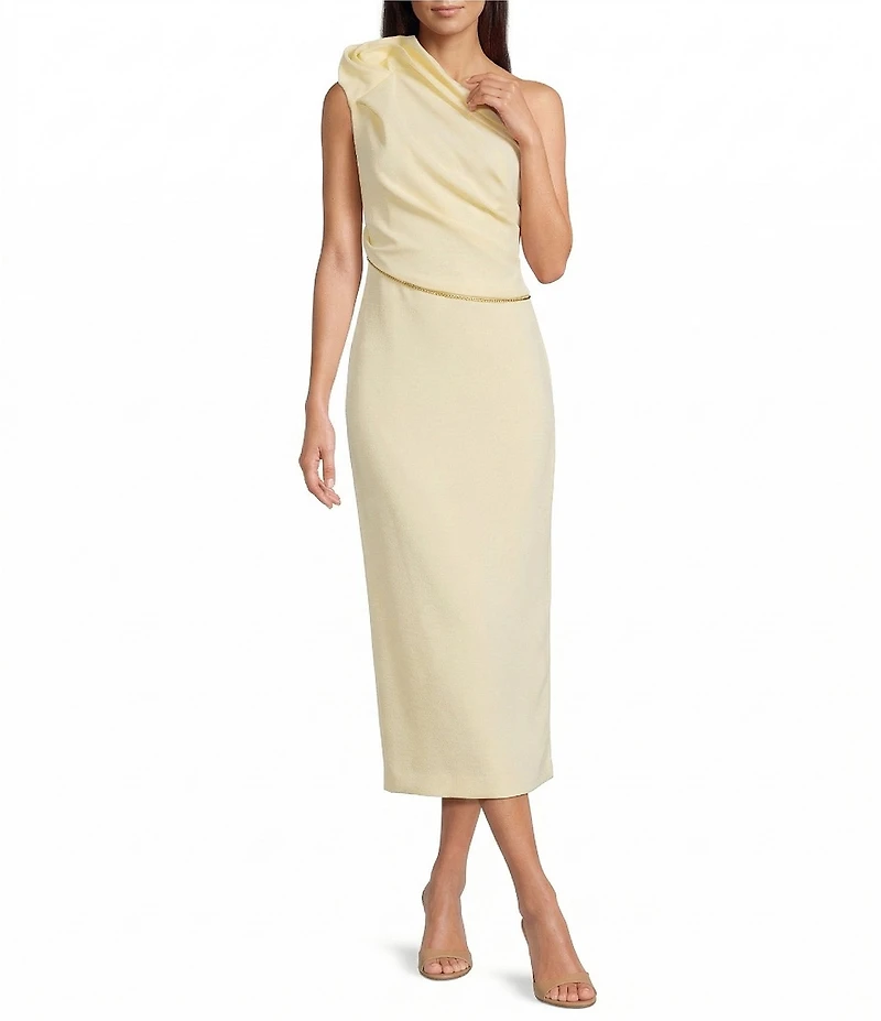 Muse by Marchesa Tulip One Shoulder Stretch Crepe Column Midi Dress