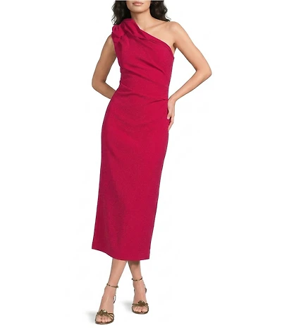 Muse by Marchesa Tulip One Shoulder Stretch Crepe Column Midi Dress