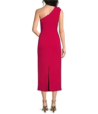 Muse by Marchesa Tulip One Shoulder Stretch Crepe Column Midi Dress