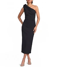 Muse by Marchesa Tulip One Shoulder Stretch Crepe Column Midi Dress