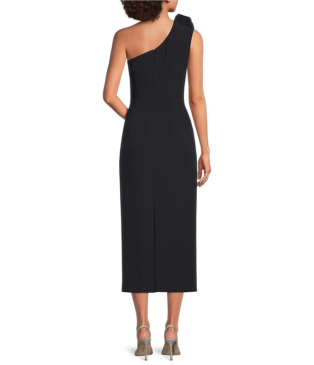strapless open back dress Final Sale Plus Size One Shoulder Ruffle Trim Gown with Front Slit in Red