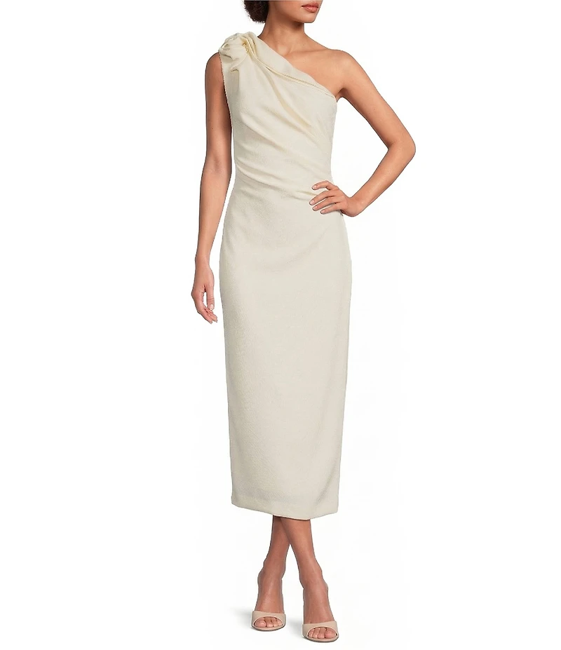 Muse by Marchesa Tulip One Shoulder Stretch Crepe Column Midi Dress