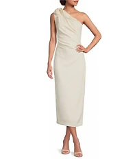Muse by Marchesa Tulip One Shoulder Stretch Crepe Column Midi Dress