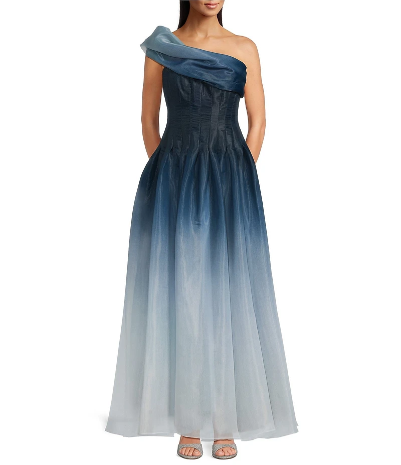 Muse by Marchesa Veronica Ombre Organza One Shoulder Sleeveless Gown