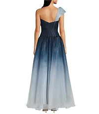 Muse by Marchesa Veronica Ombre Organza One Shoulder Sleeveless Gown