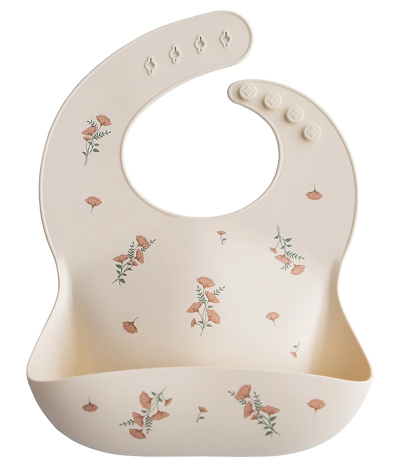 Mushie Pink Flower Print Silicone Baby Bib