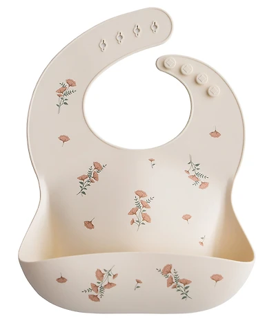 Mushie Pink Flower Print Silicone Baby Bib