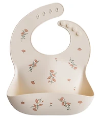 Mushie Pink Flower Print Silicone Baby Bib